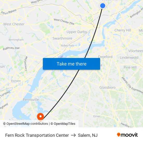 Fern Rock Transportation Center to Salem, NJ map