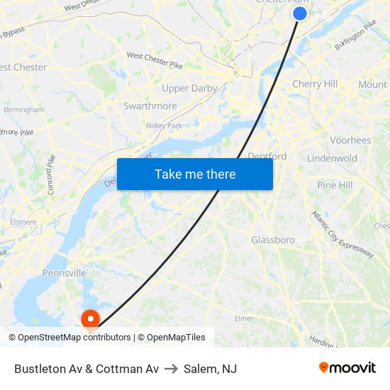 Bustleton Av & Cottman Av to Salem, NJ map