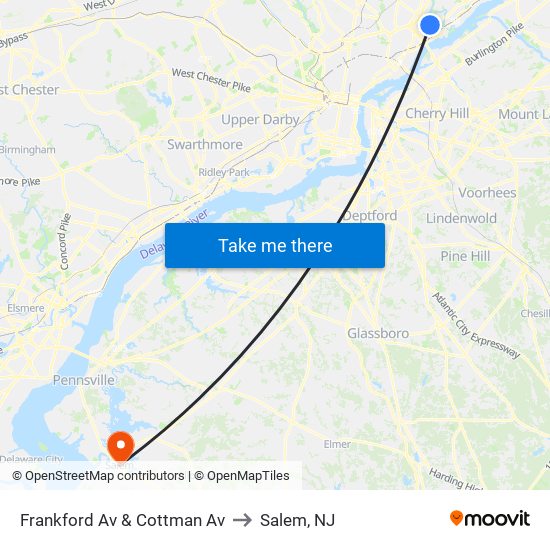 Frankford Av & Cottman Av to Salem, NJ map