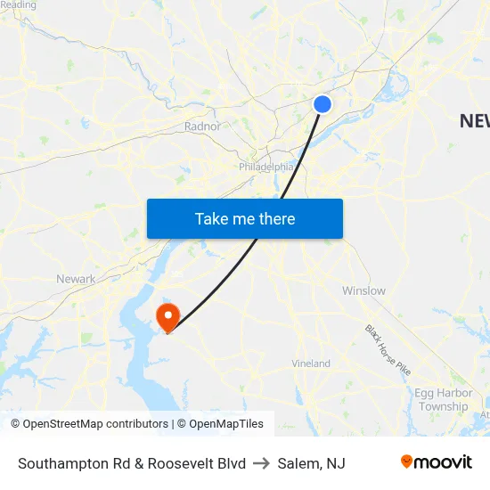Southampton Rd & Roosevelt Blvd to Salem, NJ map