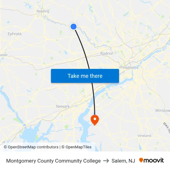 Montgomery County Community College to Salem, NJ map