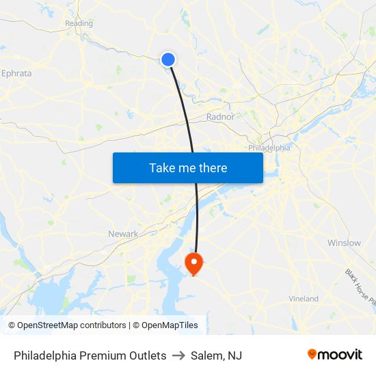Philadelphia Premium Outlets to Salem, NJ map