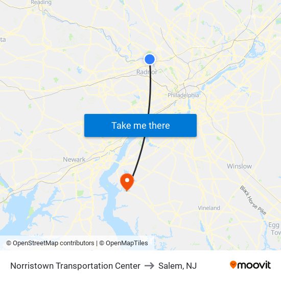 Norristown Transportation Center to Salem, NJ map