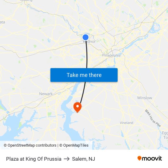 Plaza at King Of Prussia to Salem, NJ map