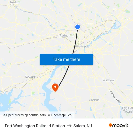 Fort Washington Railroad Station to Salem, NJ map