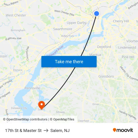17th St & Master St to Salem, NJ map