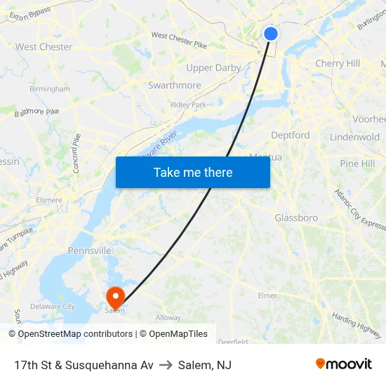 17th St & Susquehanna Av to Salem, NJ map