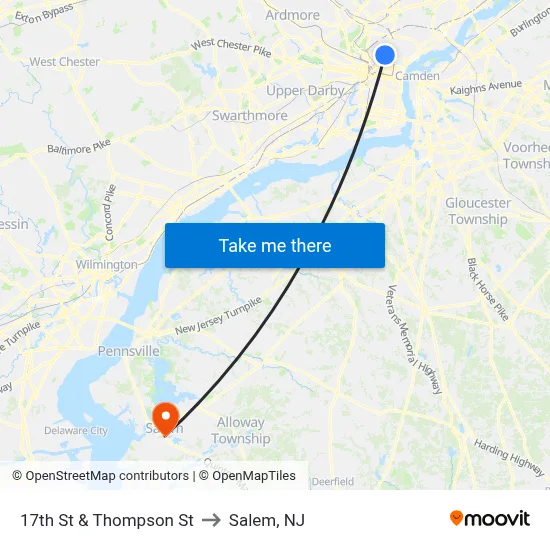 17th St & Thompson St to Salem, NJ map