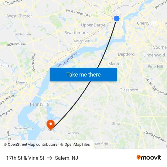 17th St & Vine St to Salem, NJ map