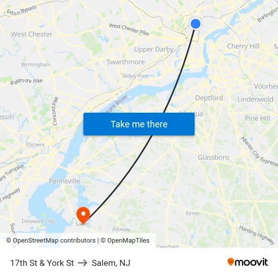 17th St & York St to Salem, NJ map