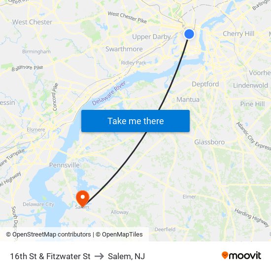16th St & Fitzwater St to Salem, NJ map