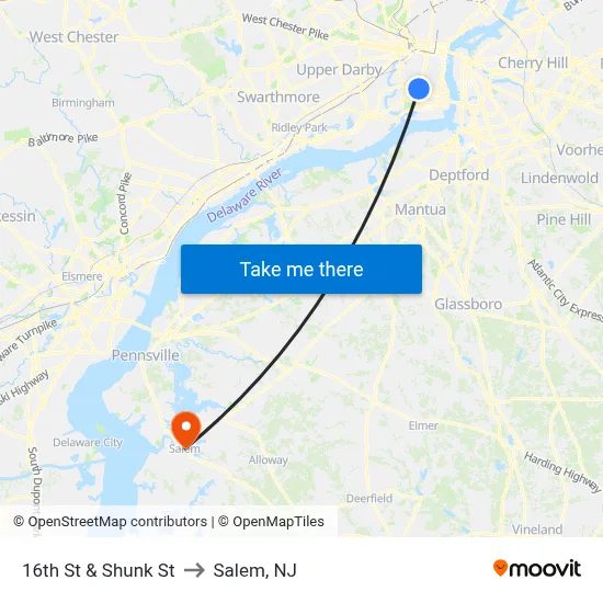 16th St & Shunk St to Salem, NJ map