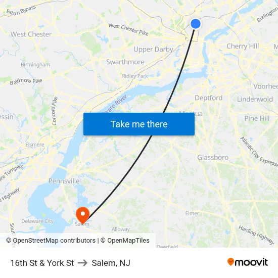 16th St & York St to Salem, NJ map