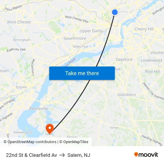 22nd St & Clearfield Av to Salem, NJ map