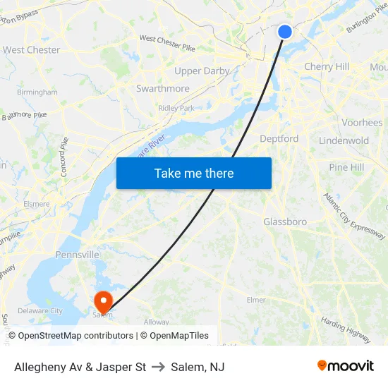 Allegheny Av & Jasper St to Salem, NJ map