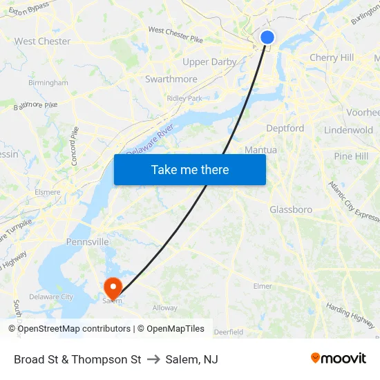 Broad St & Thompson St to Salem, NJ map