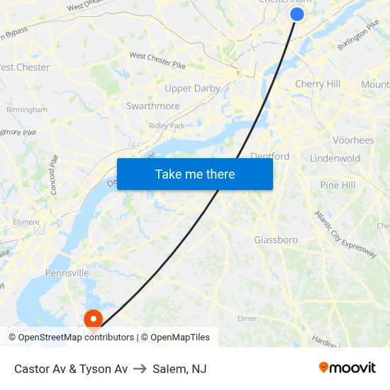 Castor Av & Tyson Av to Salem, NJ map