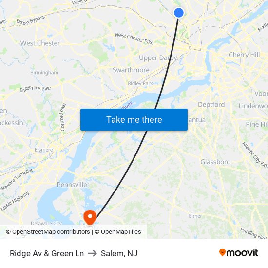 Ridge Av & Green Ln to Salem, NJ map