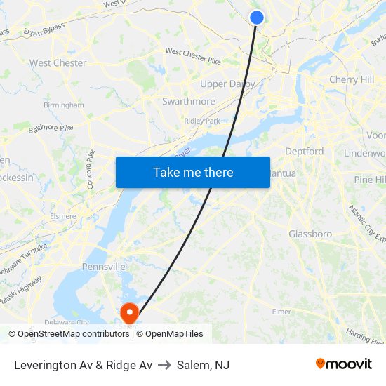 Leverington Av & Ridge Av to Salem, NJ map