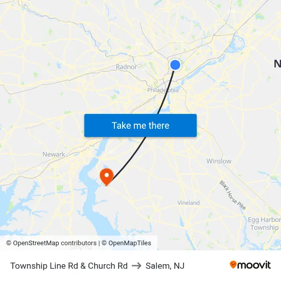 Township Line Rd & Church Rd to Salem, NJ map