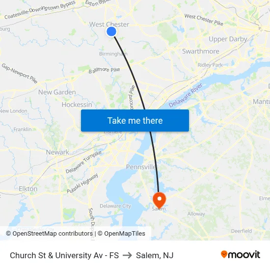 Church St & University Av - FS to Salem, NJ map