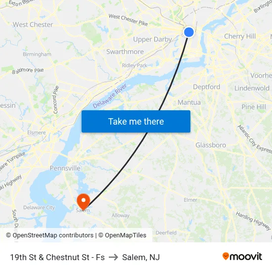 19th St & Chestnut St - Fs to Salem, NJ map