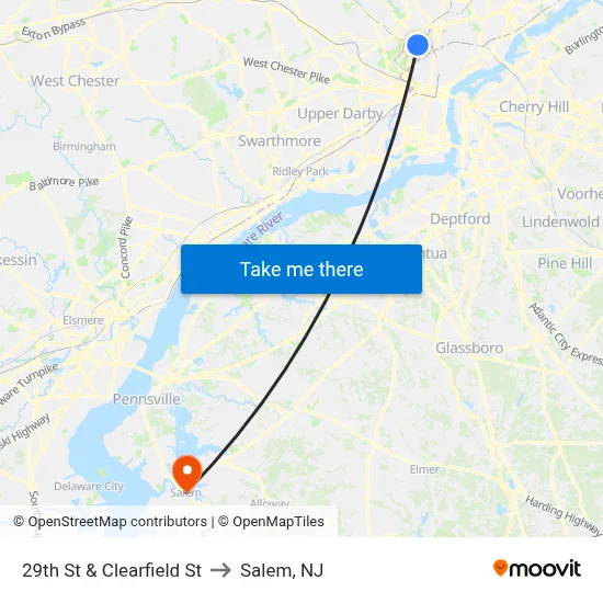 29th St & Clearfield St to Salem, NJ map