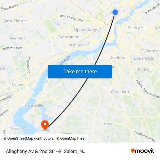 Allegheny Av & 2nd St to Salem, NJ map