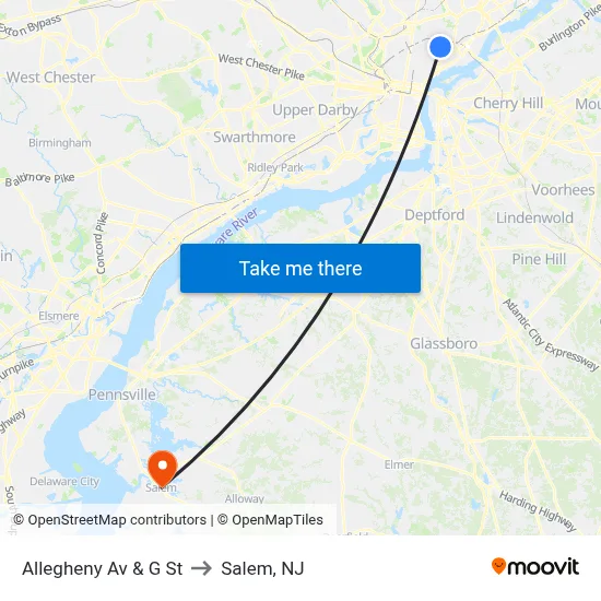 Allegheny Av & G St to Salem, NJ map
