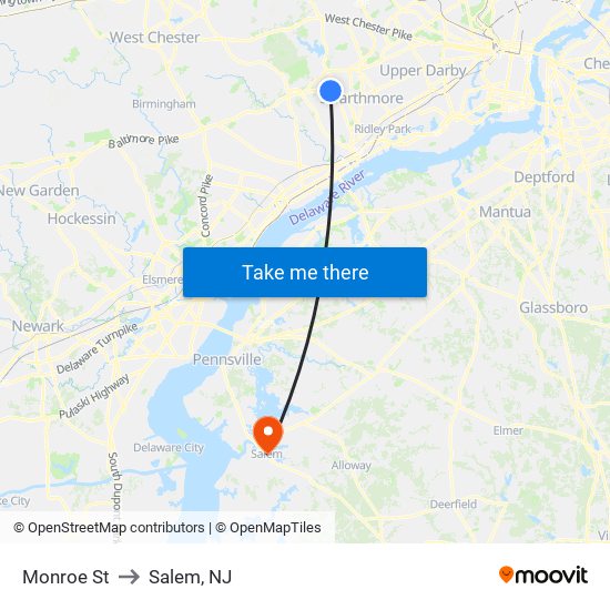 Monroe St to Salem, NJ map