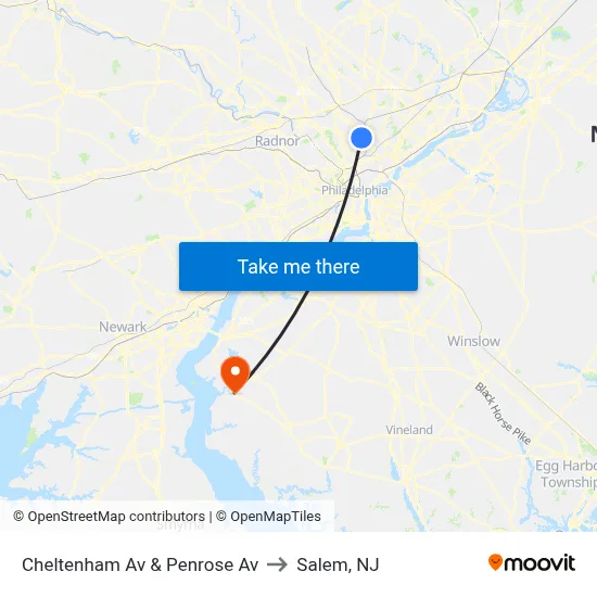 Cheltenham Av & Penrose Av to Salem, NJ map