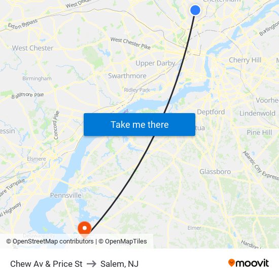 Chew Av & Price St to Salem, NJ map