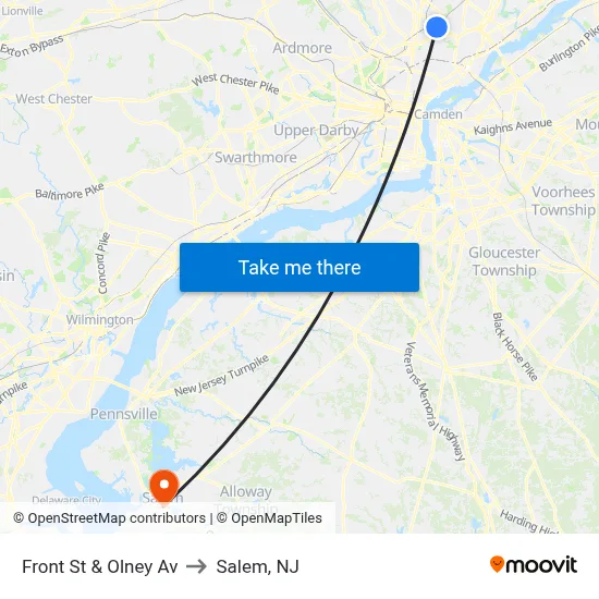 Front St & Olney Av to Salem, NJ map