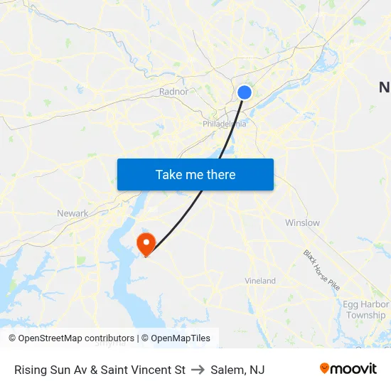 Rising Sun Av & Saint Vincent St to Salem, NJ map