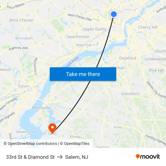 33rd St & Diamond St to Salem, NJ map