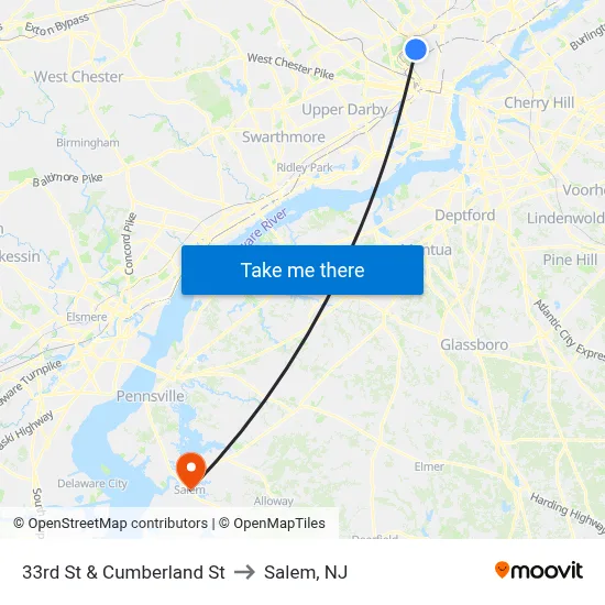 33rd St & Cumberland St to Salem, NJ map
