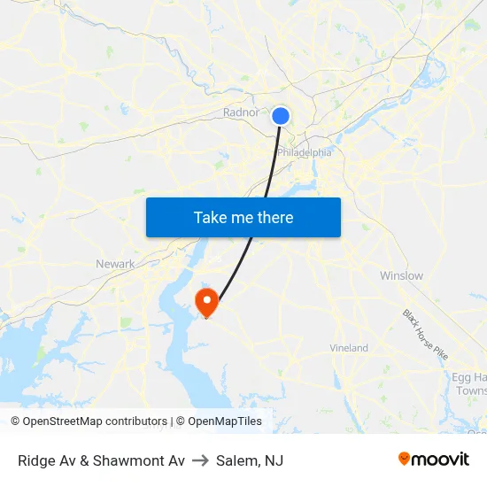 Ridge Av & Shawmont Av to Salem, NJ map