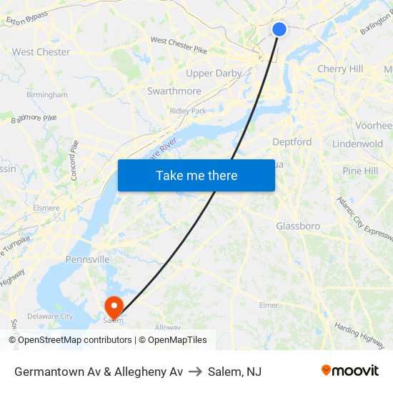 Germantown Av & Allegheny Av to Salem, NJ map