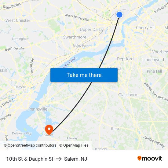 10th St & Dauphin St to Salem, NJ map