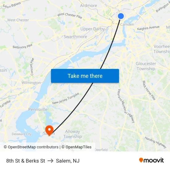 8th St & Berks St to Salem, NJ map