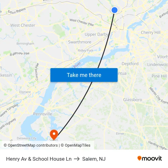 Henry Av & School House Ln to Salem, NJ map