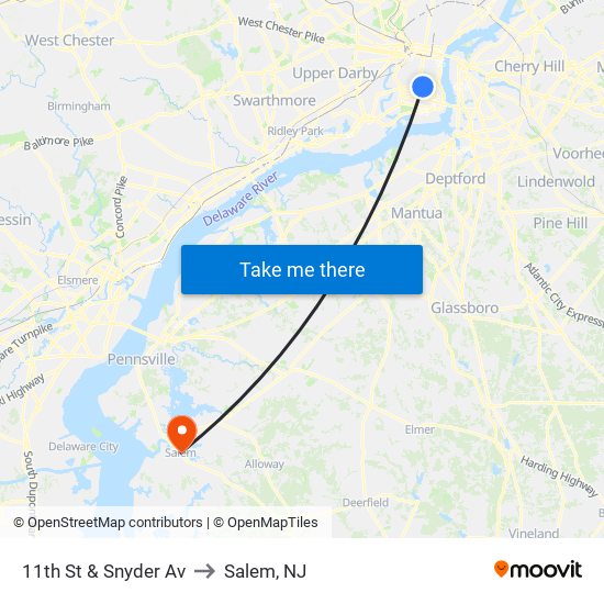 11th St & Snyder Av to Salem, NJ map