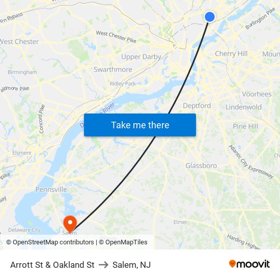 Arrott St & Oakland St to Salem, NJ map