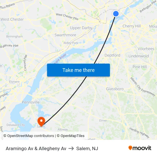 Aramingo Av & Allegheny Av to Salem, NJ map