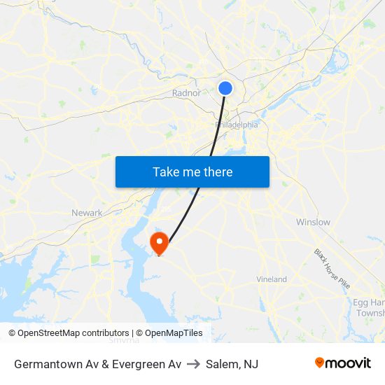 Germantown Av & Evergreen Av to Salem, NJ map