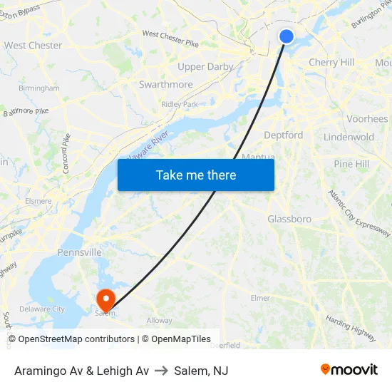 Aramingo Av & Lehigh Av to Salem, NJ map
