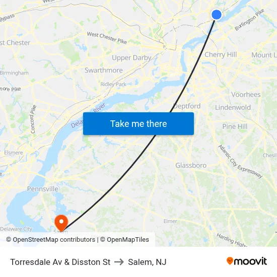 Torresdale Av & Disston St to Salem, NJ map