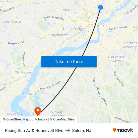Rising Sun Av & Roosevelt Blvd to Salem, NJ map