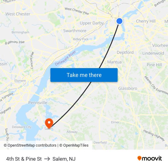 4th St & Pine St to Salem, NJ map