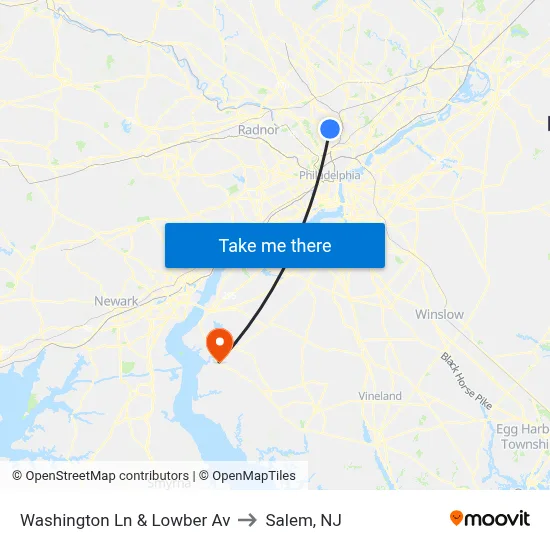 Washington Ln & Lowber Av to Salem, NJ map
